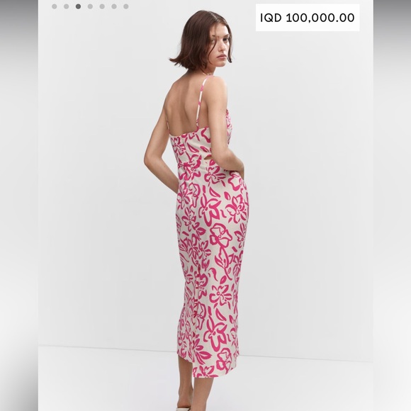 MANGO Floral Cutout Linen Blend Midi Dress Pink - Picture 4 of 9